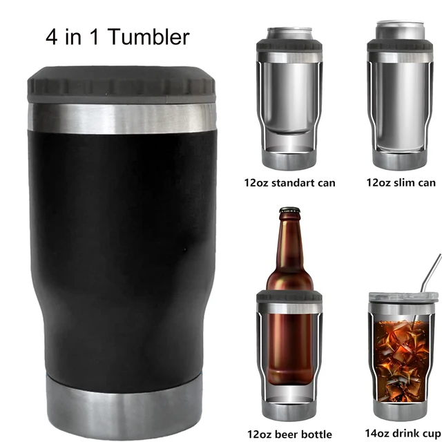 4 in 1 Can Cooler Tumbler for 12 Oz Cans, Slim Cans,and Bottles with Built-in Bottle Opener,Insulated Cool Summer Ice Bottle Cup 3