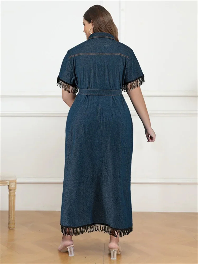 Wmstar Denim Dresses for Women Plus Size Summer Solid Short Sleeve Button Fashion Elegant Maxi Dress Wholesale Dropshipping