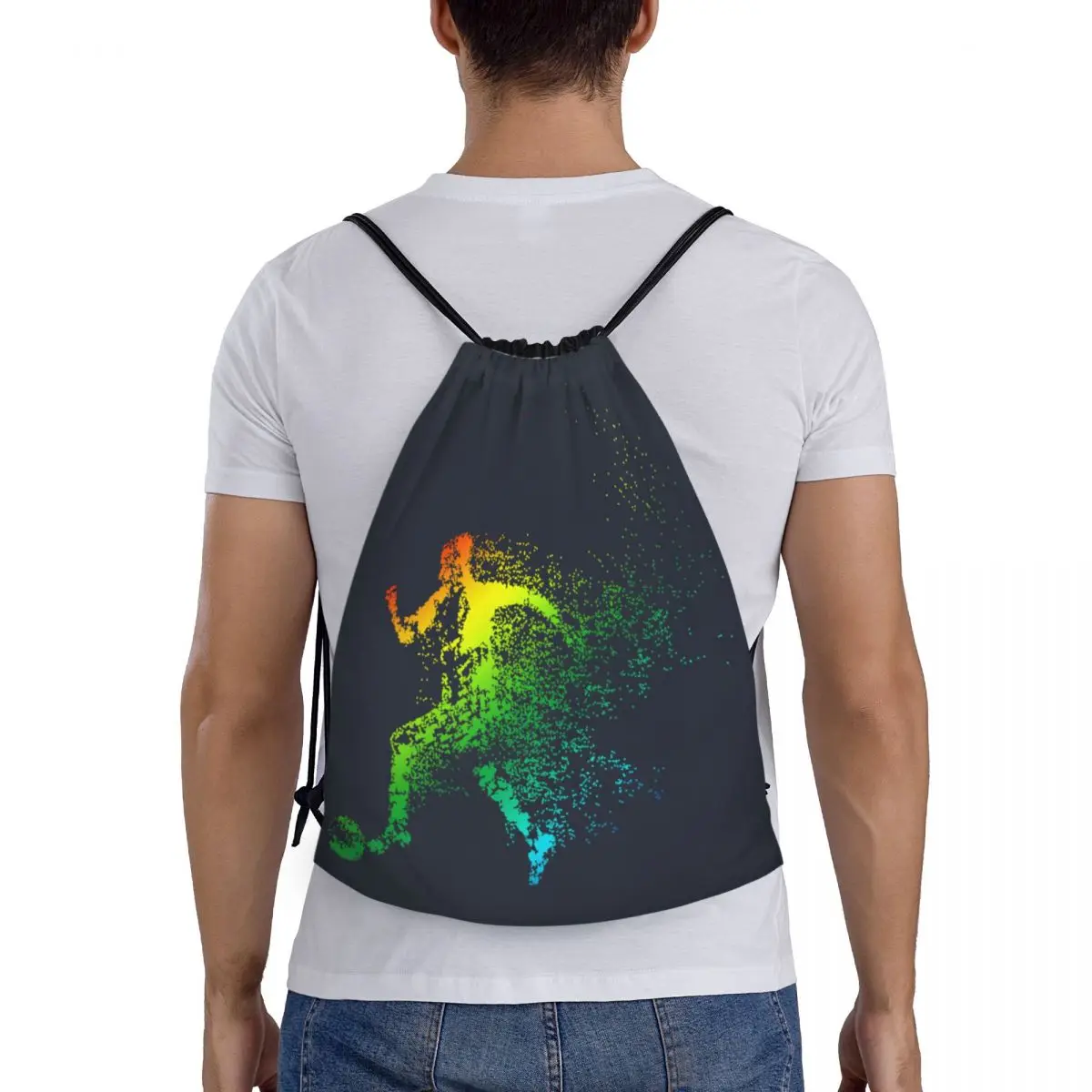 Soccer Player Particles Drawstring Bags Women Men Portable Sports Gym Sackpack Training Backpacks 5