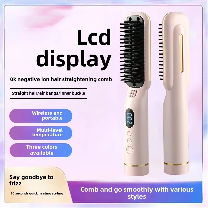 Portable Electrostatic Hair Comb Negative Ion Straightening Brush LCD Display High Quality Hair Clamp Straightening Comb