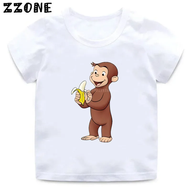 2024 New Summer Baby Boys T shirt Curious George Cartoon Print Kids T-Shirts Funny Monkey Children Girls Tops Clothes