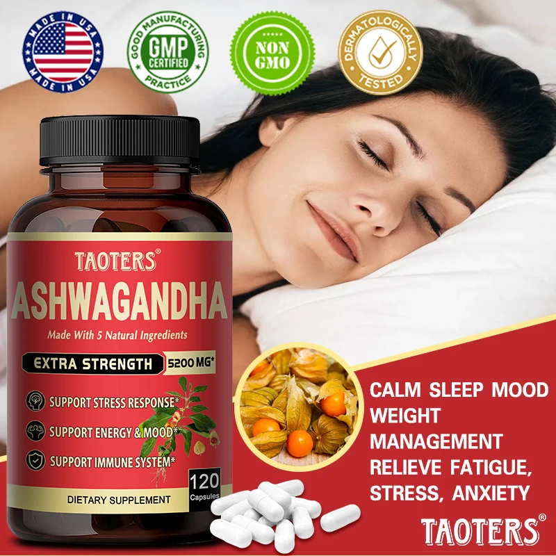 

Ashwagandha Root Extract Capsules Help Relieve Stress, Focus, Brain, Energy Support Sleep Health