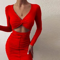 Robe moulante à décolleté plongeant, dos nu, découpes et plis, robe moulante sexy et tendance pour femmes 1