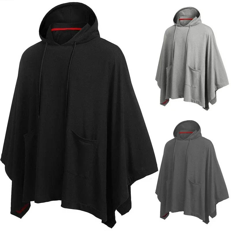 

2021 Fashion Men Cloak Hoodies Solid Color Hooded Casual Cape Streetwear Loose Pockets Men Sweatshirts Autumn Poncho