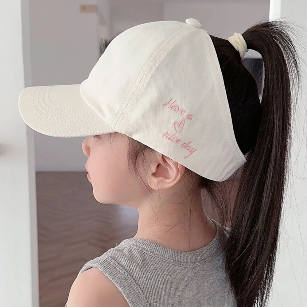 Children Girls High Ponytail Baseball Cap Empty Top Sun Visor Hats Embroidery Love Heart Sun Hat Beach Outdoor Summer Cap Hats baseball cap outdoor sun hat