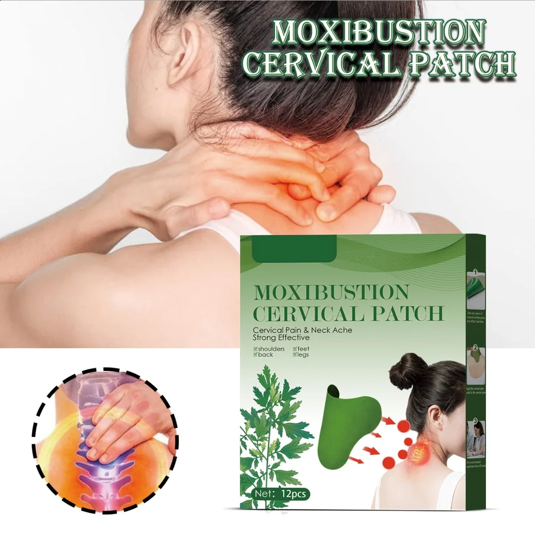 

12pcs Cervical Neck Pain Relief Moxibustion Patches Wormwood Herbal Sticker Cervical Spine Fever Patch Warm Hot Compress Paste