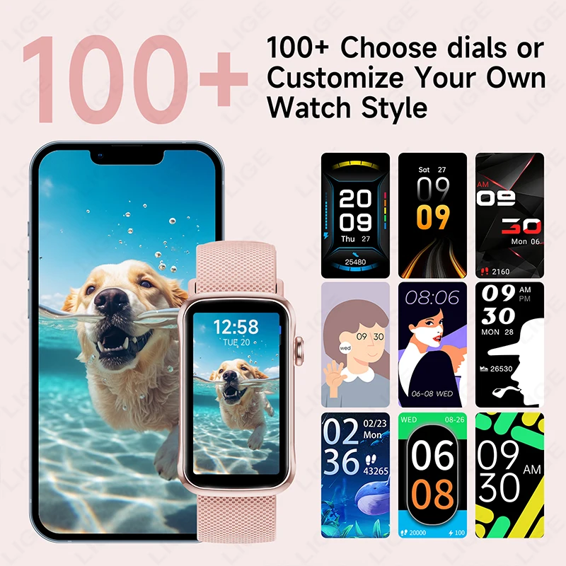 LIGE Women Smart Bracelet Men Smartwatch Ladies Heart Rate Blood Oxygen IP68 Waterproof Sports Smart Band Watch For Android IOS