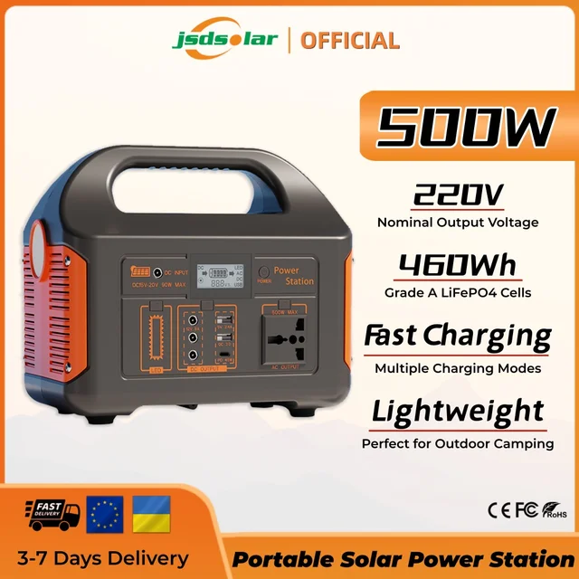 jsdsolar Générateur solaire portable 300W 500W 110V220V avec lumière LED, batterie solaire d'urgence pour la maison, le camping en plein air 1