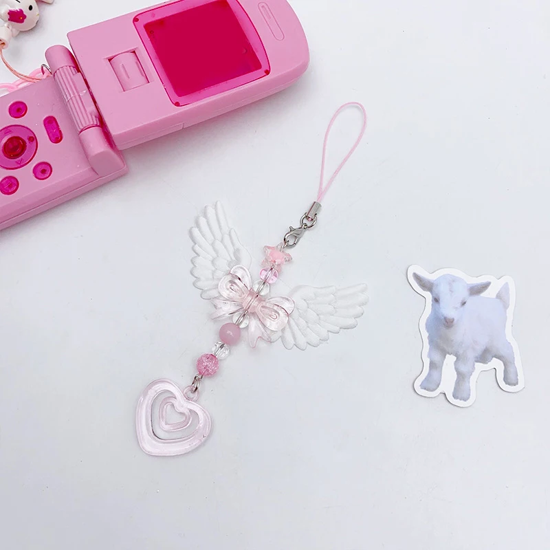 Süße Flügel Bogen Herz Handy Gurt Telefon Charms Anhänger für Mädchen Frauen Mode Schlüsselanhänger Rucksack Dekor Zubehör Geschenke – Detail 3