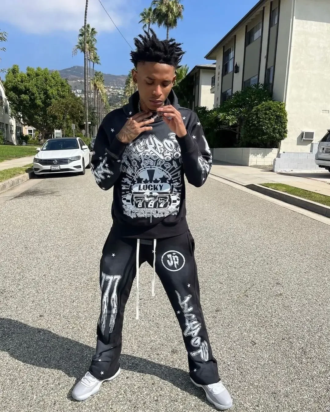 Y2K New Gothic Printed Hoodie Retro Two-piece Set Men's and Women's Trend Clothing Hip-Hop Cotton Punk Casual Low-Waist Pants 4