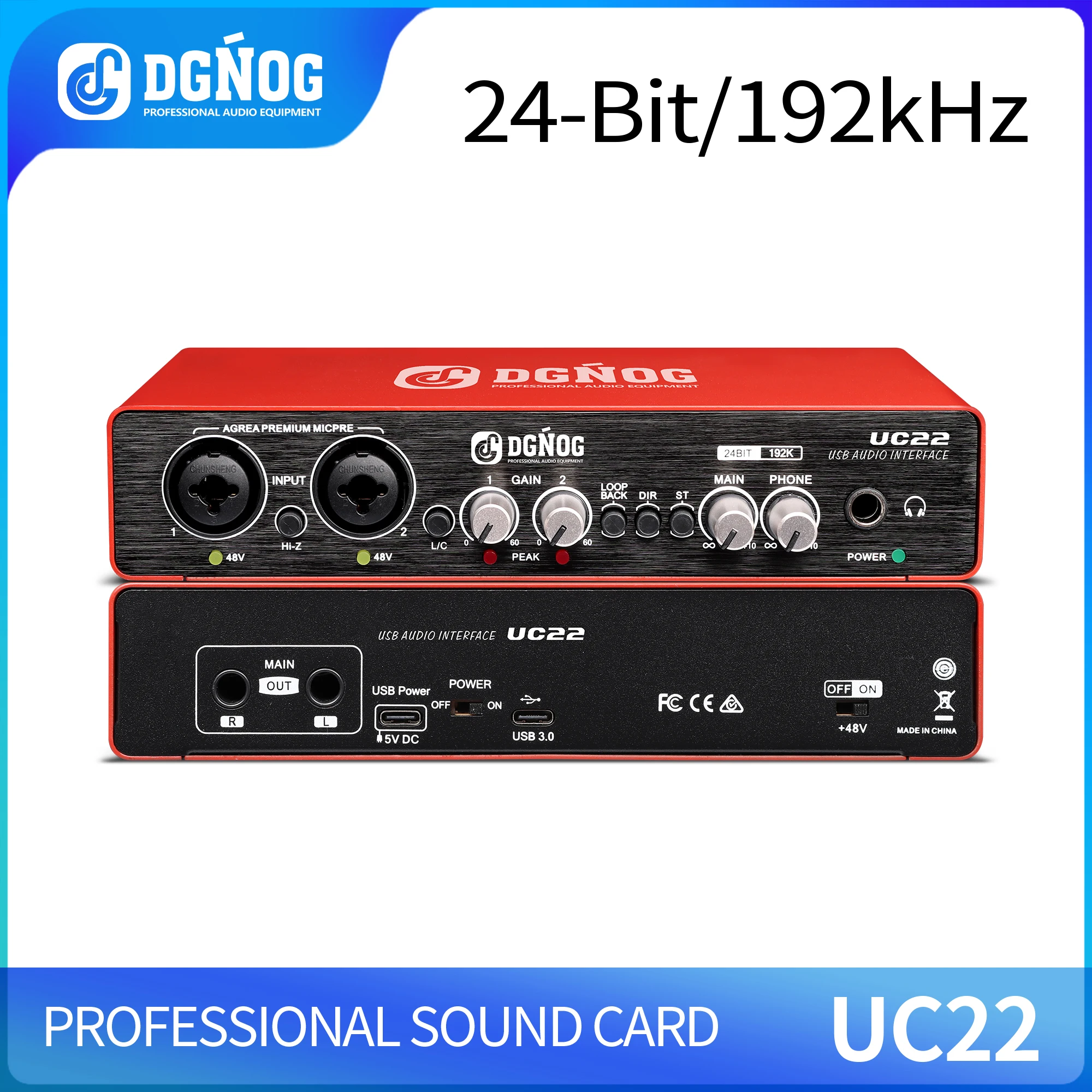 DGNOGInterface de áudio USB profissional, UC22, gravação de 24 bits