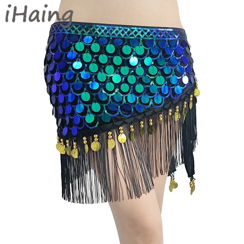 

Womens Sequin Tassel Belly Dance Hip Scarf Mini Skirt Carnival Party Stage Performance Rave Belt Waist Chain Wrap Indain Costume