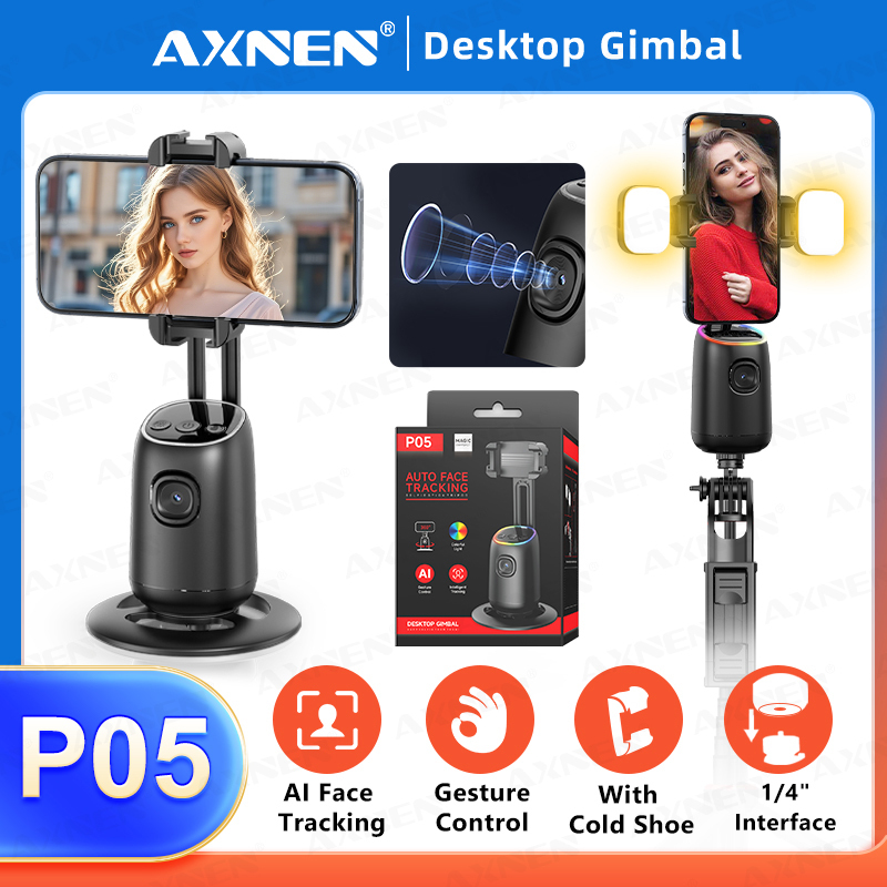 AXNEN P05 AI Follow 360 Rotation Face Tracking Stabilizer Gimbal Gesture Control Shooting Live Desktop Stand for Samsung iPhone