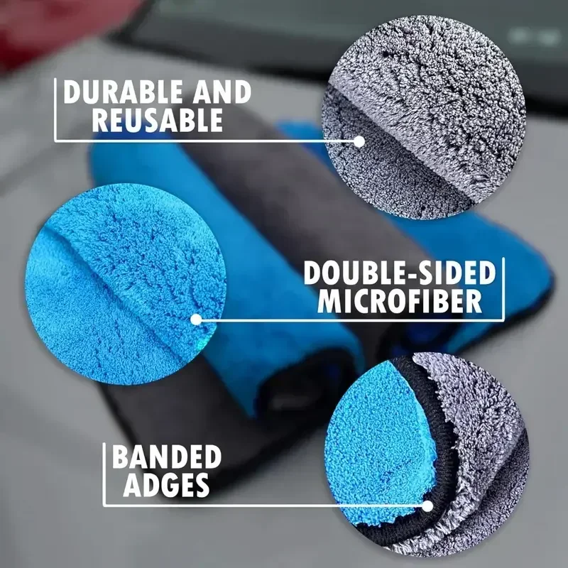 1/5pcs Microfiber Car Washing Towels Soft Quick Drying Windows Mirrors Wiping Rags Home Double Layer Cleaning Cloths