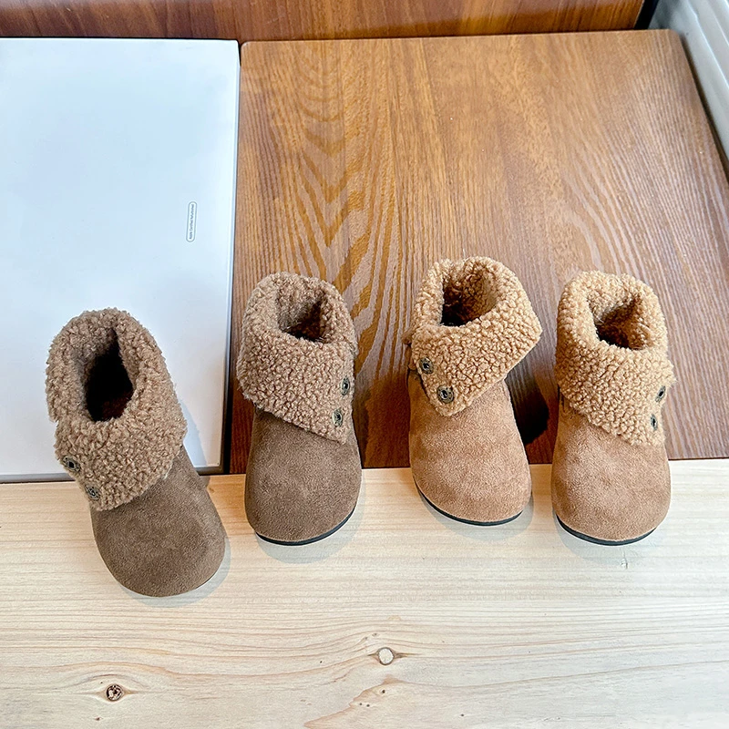 Kids Leather Boots Versatile Round Toes Girls Princess Boots Suede Warm 2025 Winter Children Fashion Boots Casual Two-way Wear