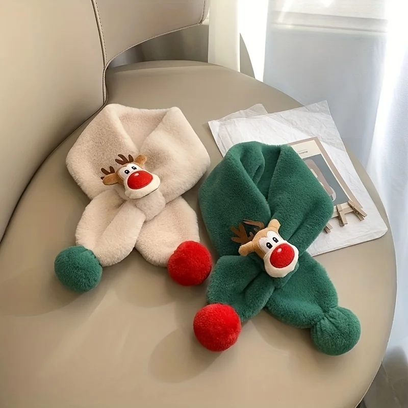1Pcs Warm and Cute Christmas Deer Scarf, Autumn and Winter Baby Plush Scarf for Girls Boys Holiday Party, Daily Wear