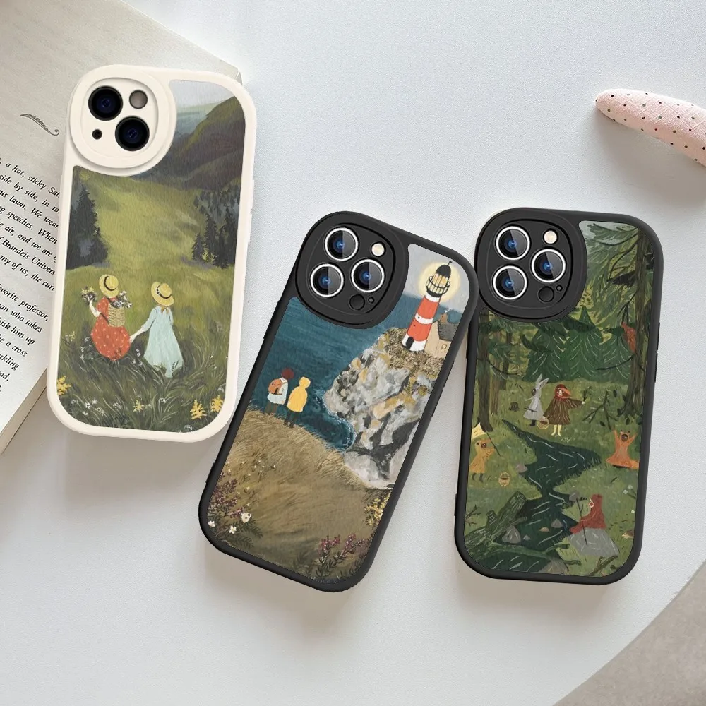 

Cartoon Scenery Girl Phone Case Hard Leather For iPhone 14 13 12 Mini 11 14 Pro Max Xs X Xr 7 8 Plus Fundas