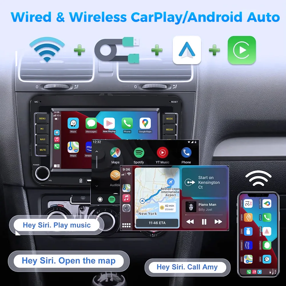 Radio para coche Android 2 Din de GEARELEC, reproductor multimedia con GPS, WiFi y CarPlay para Volkswagen, Skoda Octavia, Golf 5/6, Touran, Passat, Polo y Jetta 3