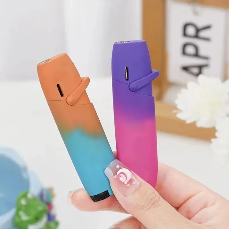 BBQ Lighter Butane Gas Lighter Advanced Gradient Inflatable Creative Outdoor Windproof Pink Flame Gift Men Women