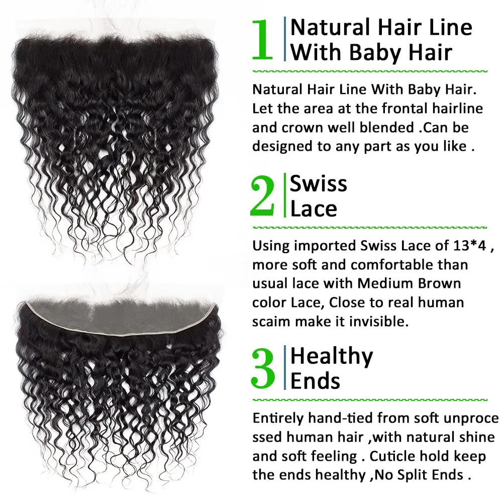 Water Wave Hair 13x4 Transparent Lace Frontal Pre plucked 100% Human Hair Natural Hair Line 4x4 Lace Closure With Baby Hair 5