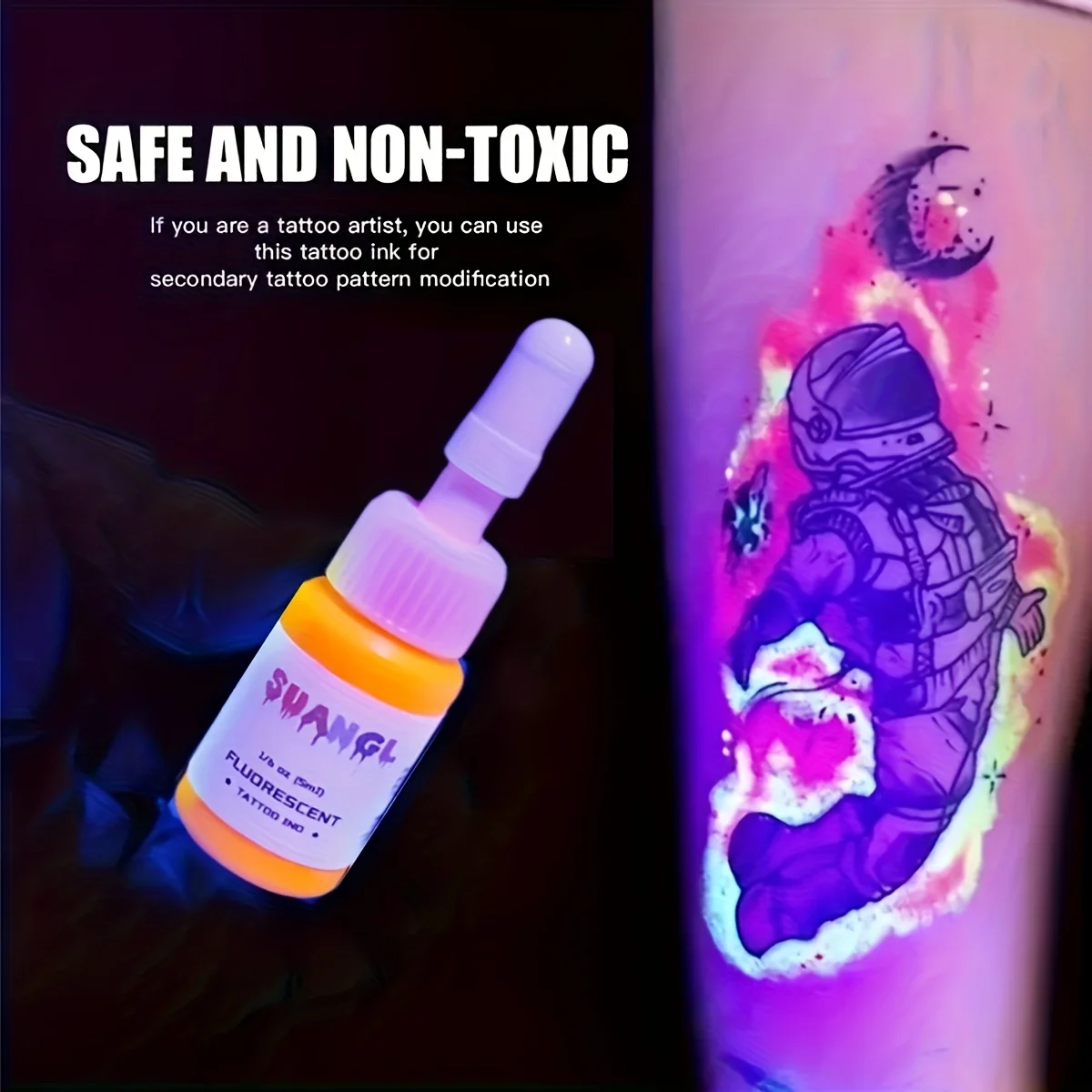 Bottiglie di inchiostro fluorescente per tatuaggi da 0,17 once, 8 colori, set di pigmenti resistenti, non tossici, inodori e delicati sulla pelle, per lavori di tatuaggio artistico sul corpo - immagine 2