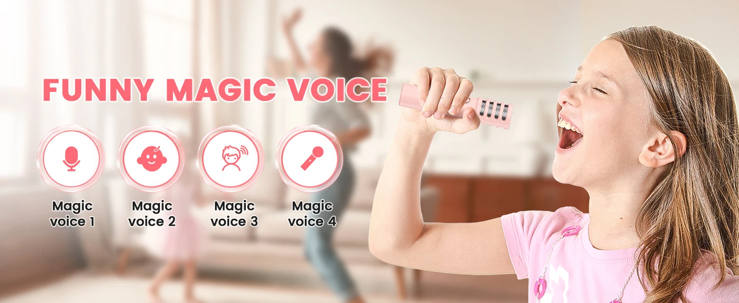 FanFun Bluetooth Speaker, Karaoke Machine for Kids, Portable Speaker with Microphone, 15 Animated Mode, 4 Funny Magic Voices