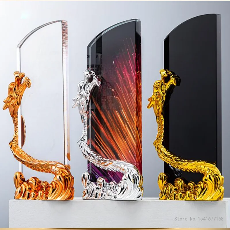 Customized High-end Metal Dragon Crystal Trophy, Souvenir Crafts Home Decor Outstanding Employees Commemorative Award Medal, 1Pc