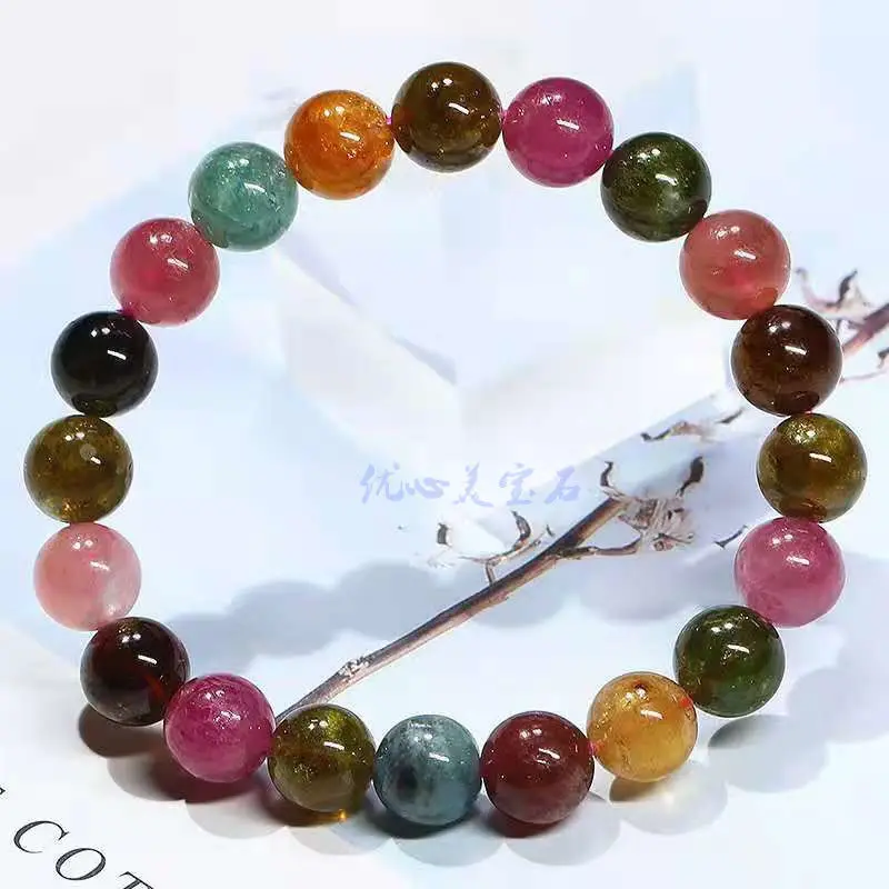 free shipping new pretty pink green red Chalcedony jade 7-12mm natural Tourmaline bracelet Jewellery necklace