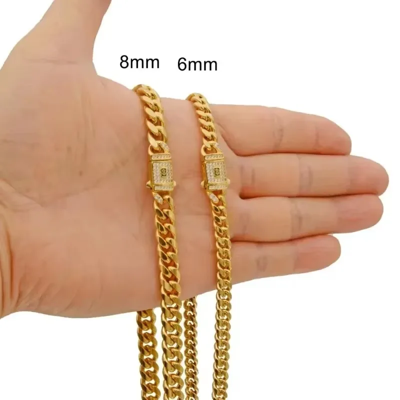 Monaco anklet 6mm Cuban chain women's anklet copper material electroplated 14k gold men's length can be customized