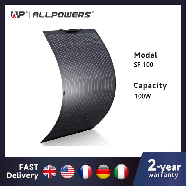 ALLPOWERS panneau solaire Flexible 100W panneau solaire monocristallin Module solaire cellule solaire photovoltaïque pour toits de bateau jardin RV 1