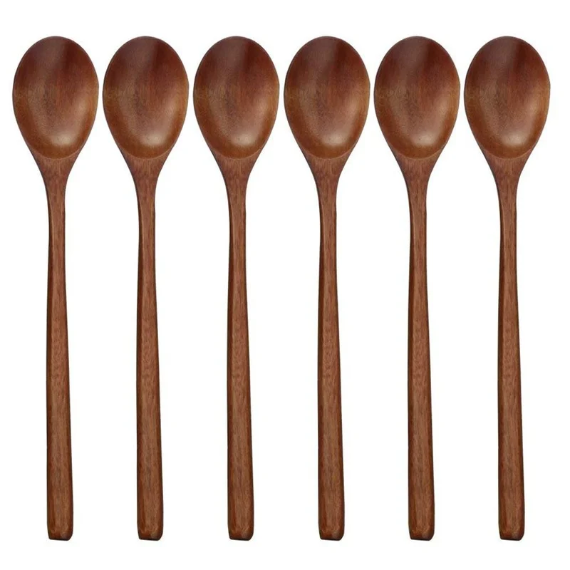 Wooden Spoon 5 Pieces Wood Soup Spoons for Eating Mixing Stirring Cooking, Long Handle Spoon with Japanese Style Kitchen Utensi