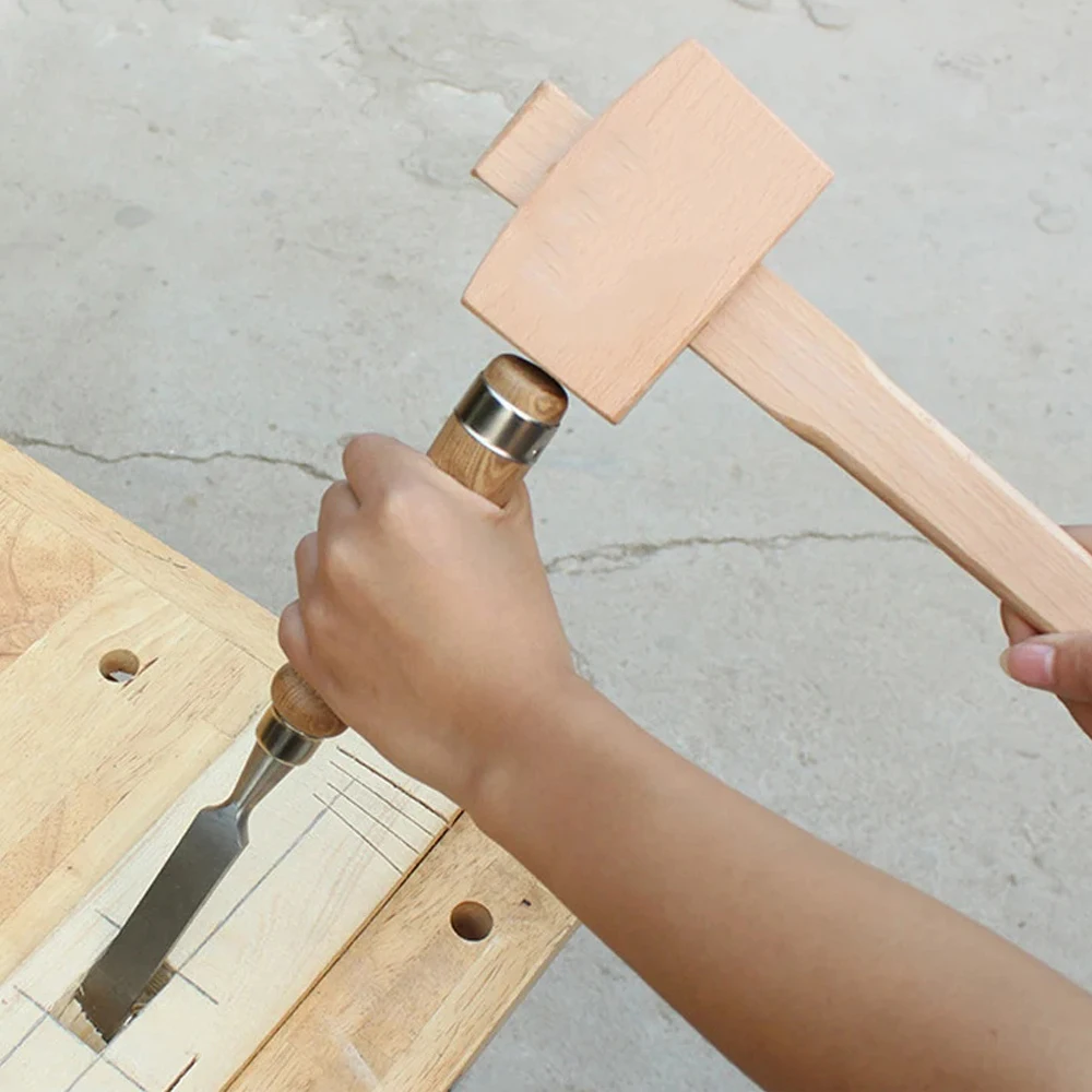 DIY Leather Beech Solid Woodworking Mallet Carpenter Woodworking Hammer Wood Head Hammer Hand Operated Tools 2