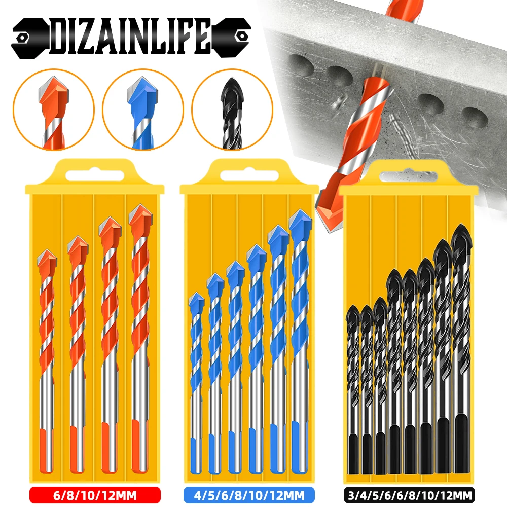 3 12mm Multifunctional Glass Drill Bit Triangle Diamond Drill Set