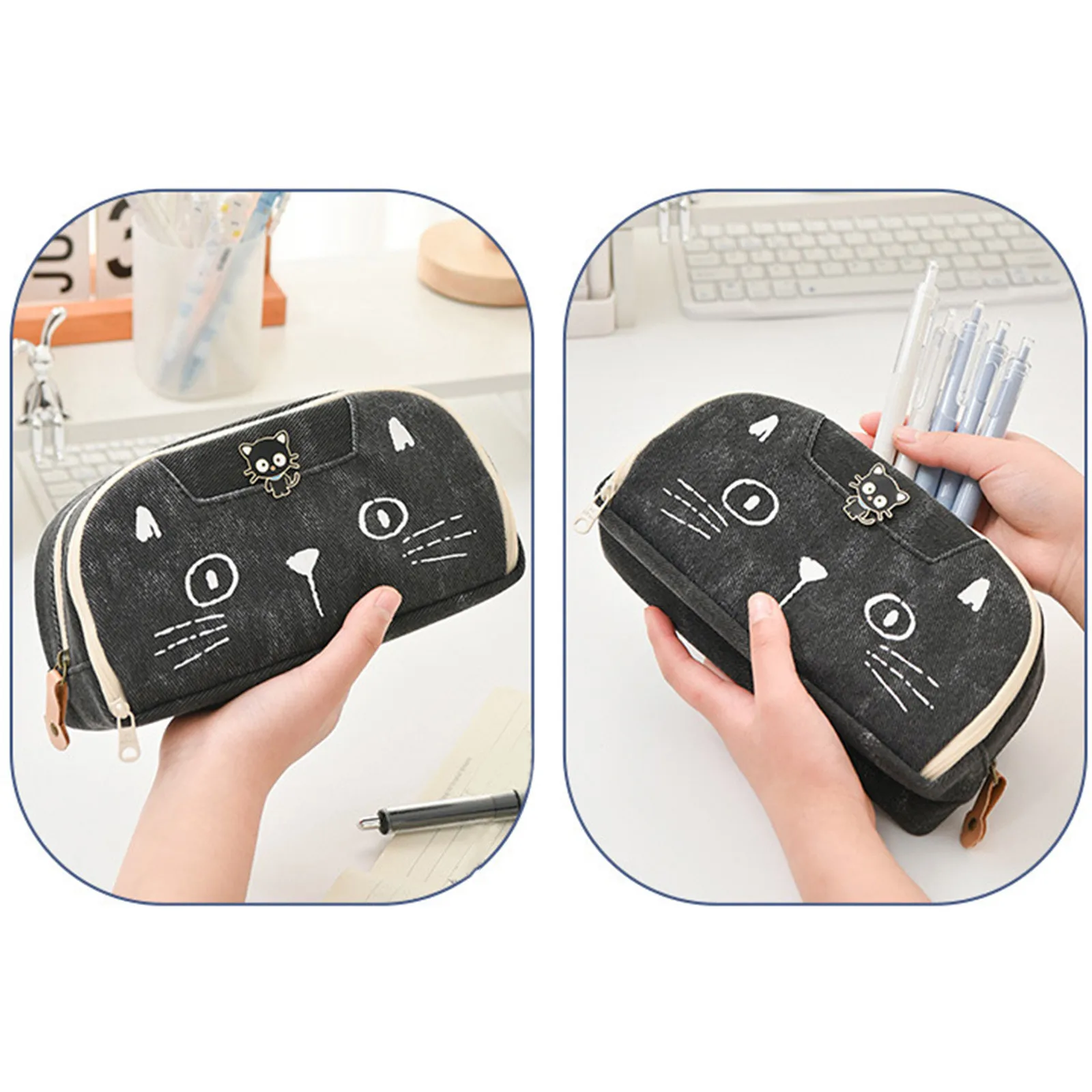 مقلمة ذات سعة كبيرة مع مقصورة لطيف القط حقيبة أقلا...