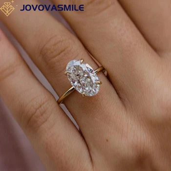 JOVOVASMILE 7 Carat Moissanita Diamond 18k Solid Yellow Gold 14x9mm Crushed Ice Oval Cut Rings for Woman Wedding with GRA