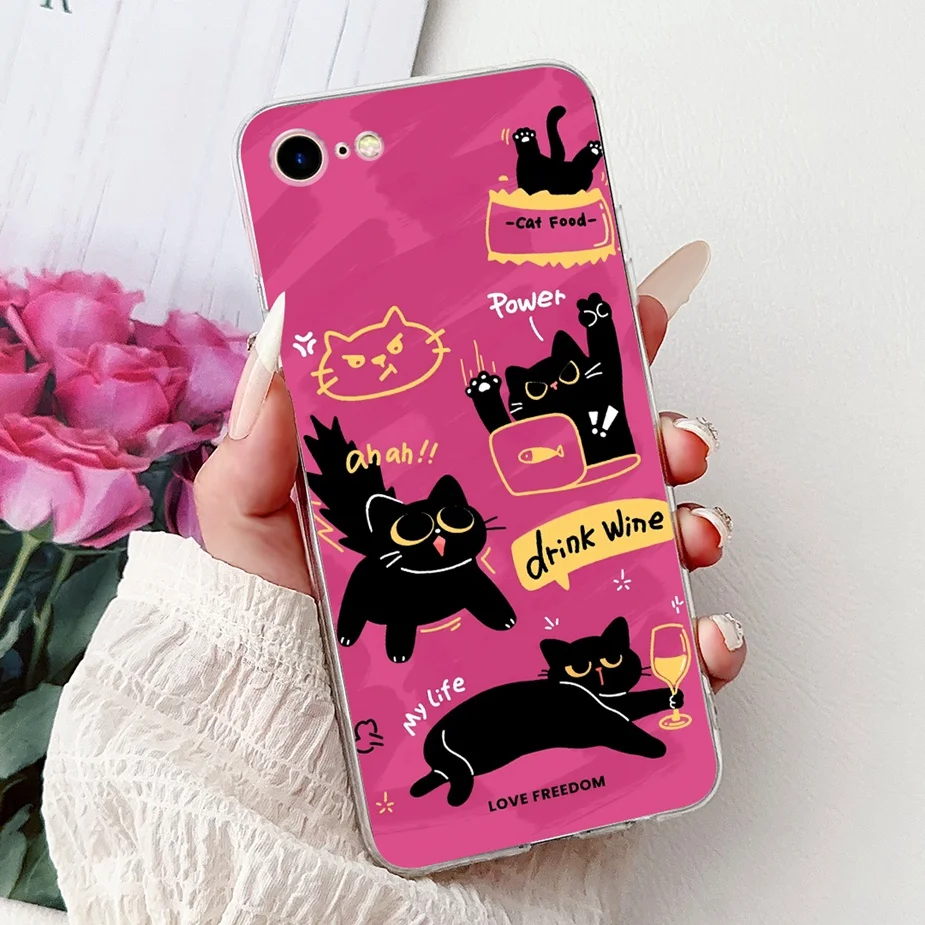 Cute Cat Painted Clear Silicone Soft Slim Phone Case