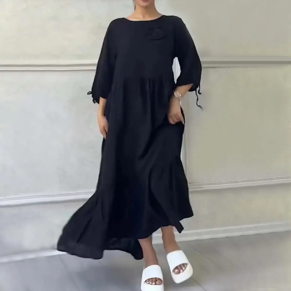 

2024 Summer Elegant Women's Maxi Dress Round Neck A-Line Summer Dress Casual Loose Fit Party Dresses