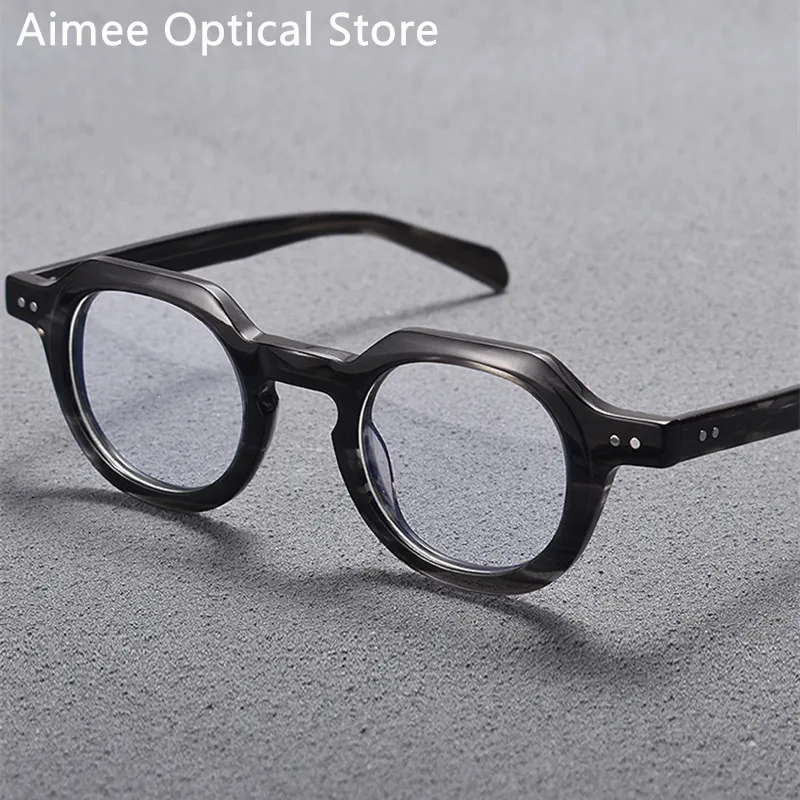 

Japanese Handmade Acetate Glasses Frame Men Retro Polygon Prescription Eyeglasses Women Optical Myopia Eyewear Blue Light Gafas