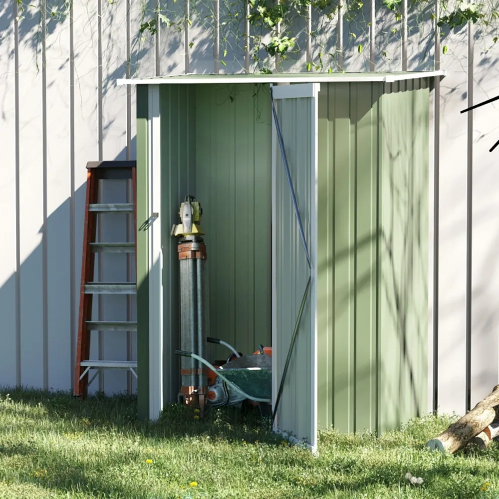 

5x3' Outdoor Storage Shed Metal Garden Shed Trash Can Tools Galvanized Steel Outdoor Storage Cabinet Patio Storage Shed Green