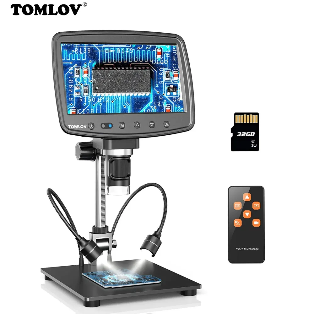 Tomov Dm03 Hdmi Digital Microscope Camera 1200X 7 "Lcd Microsscopio 1080P Videoregistratore 32Gb Per Saldatura, Windows/Mac Os/Tv