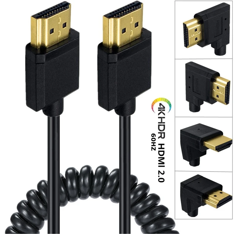 

1.2m HDMI - Compatible With 2.0 version HD 4K 2K@60hz 90 Degree Angle Ultra-fine Spring Telescopic Cable 3840 × 2160 Resolution