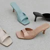 New Summer New Slippers Women  Trend Sexy Large Size Square Toe Thin Heels Shoes Ladies Casual Slippers Heel zapatos 35-42 2