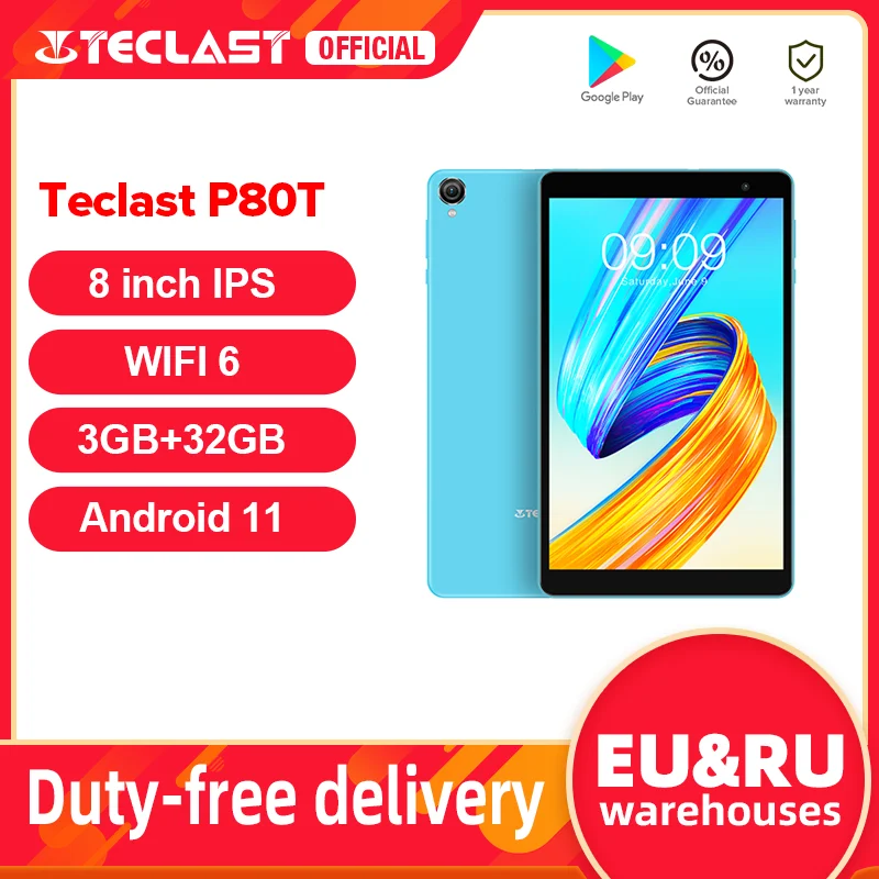  Teclast P80T Android 11 Kids Tablet 8 inch IPS 3GB RAM 32GB ROM Wi-Fi 6 BT5.0 Type-C A133 Quad Core Children's Tablets 310g