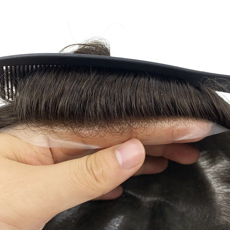 Toupee Natural Hairline Thin Skin Pu Base 100% Human Hair Replacement System
