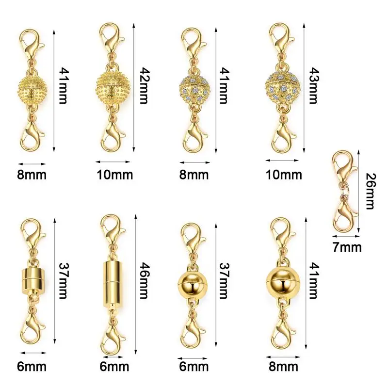Fermagli magnetici a moschettone per collane, bracciali, gioielli, chiusura a moschettone per creazione di gioielli, braccialetti fai da te, collane, chiusure a artiglio, argento, 10 pezzi
