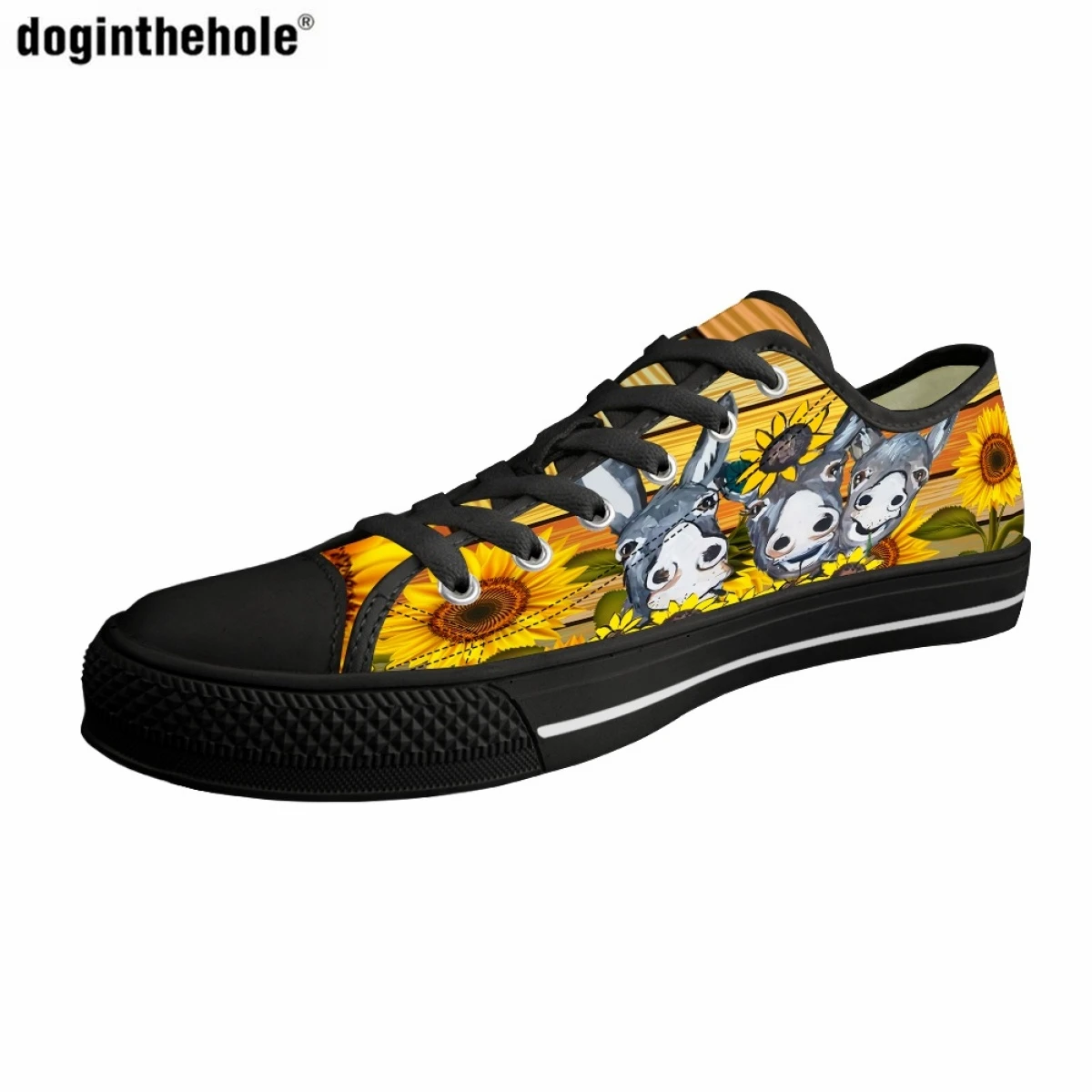 Fashion Hot Farm Donkey Sunflower Pattern Print Women's Casual Flat Shoes Classic Canvas Shoes Outdoor Sports Low Top Sneakers