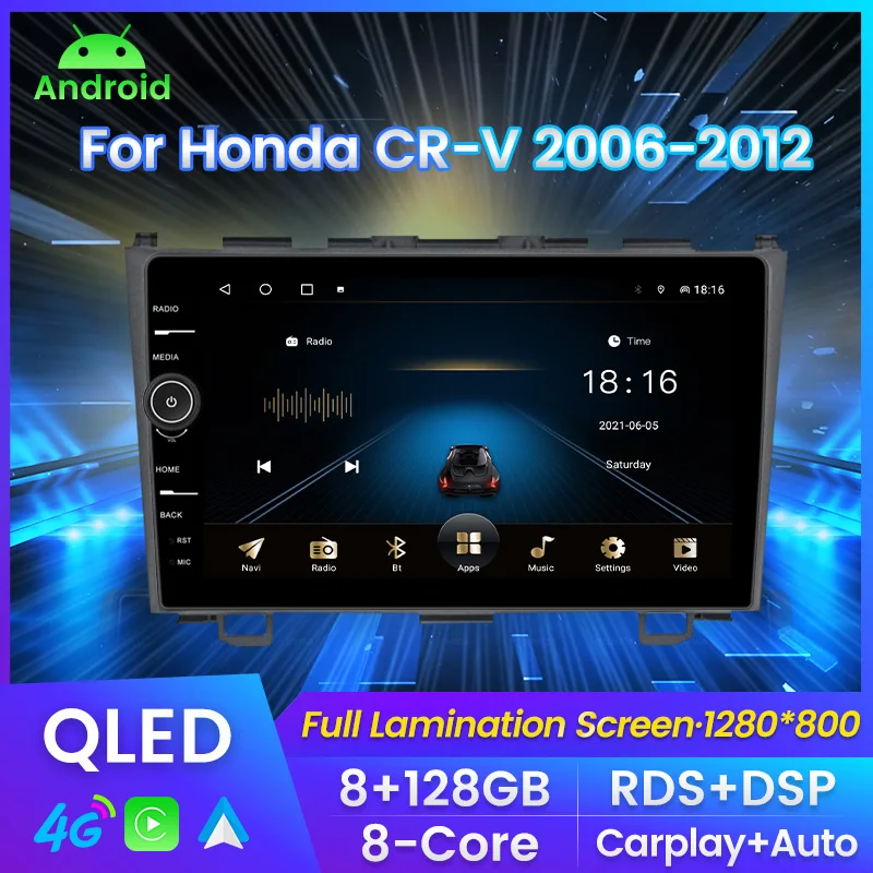 

QLED Screen Car Radio For Honda CRV CR-V 3 RE 2006-2012 Multimedia Video Player Navigation GPS For Carplay Android auto No 2din