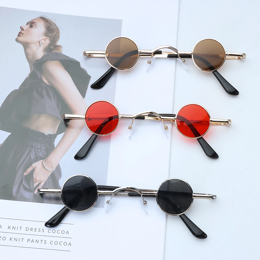 Vintage Rock Punk Mann Sonnenbrille Klassische Kleine Runde Sonnenbrille Frauen Breite Brücke Metall Rahmen Schwarz objektiv Fahren Brillen – Detail 10