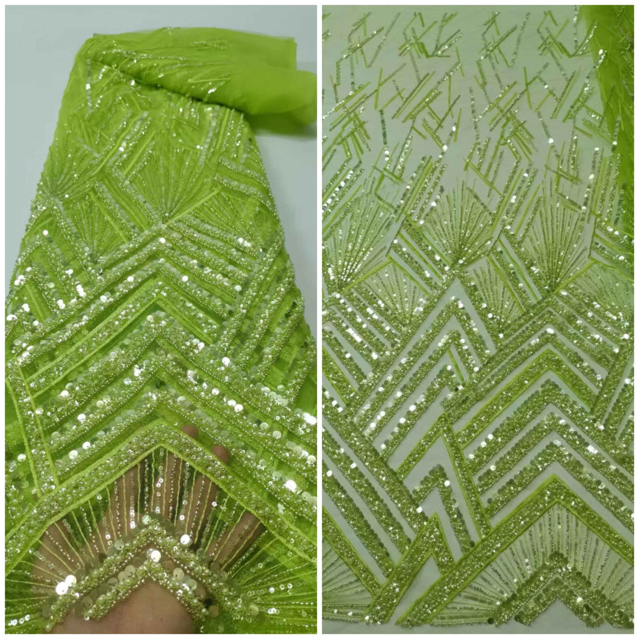 Green Sequin & Beads On Chiffon JEC-113-7 Fabric