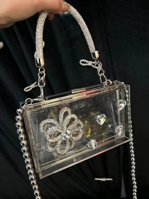 Shiratori Women Evening Clutch Bag, Acrylic Square Box Shoulder HandBags  For Wedding Party Tote Purse (black)